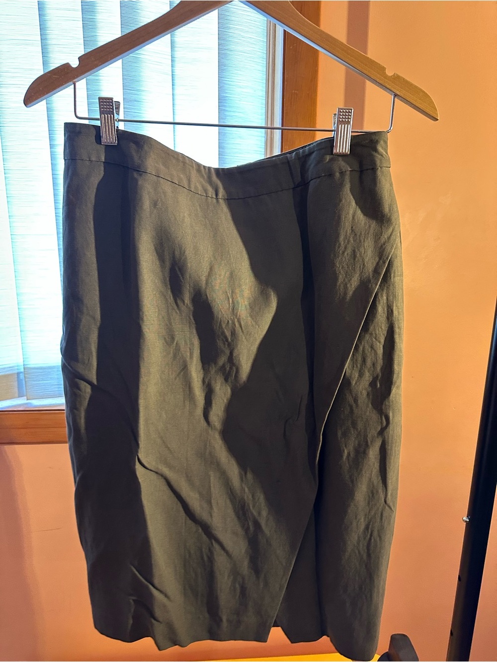 Midi Wrap Pencil Skirt in Olive Green